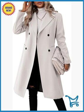 Women Long Double Breasted Pea Coat Slim Fit Lapel Jacket Trench